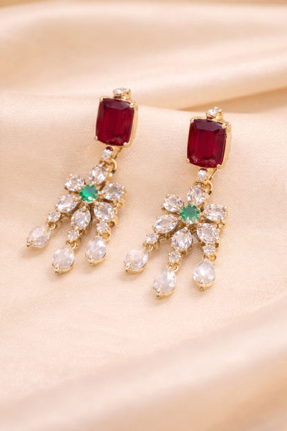 Ruby Stone Floral Necklace Set