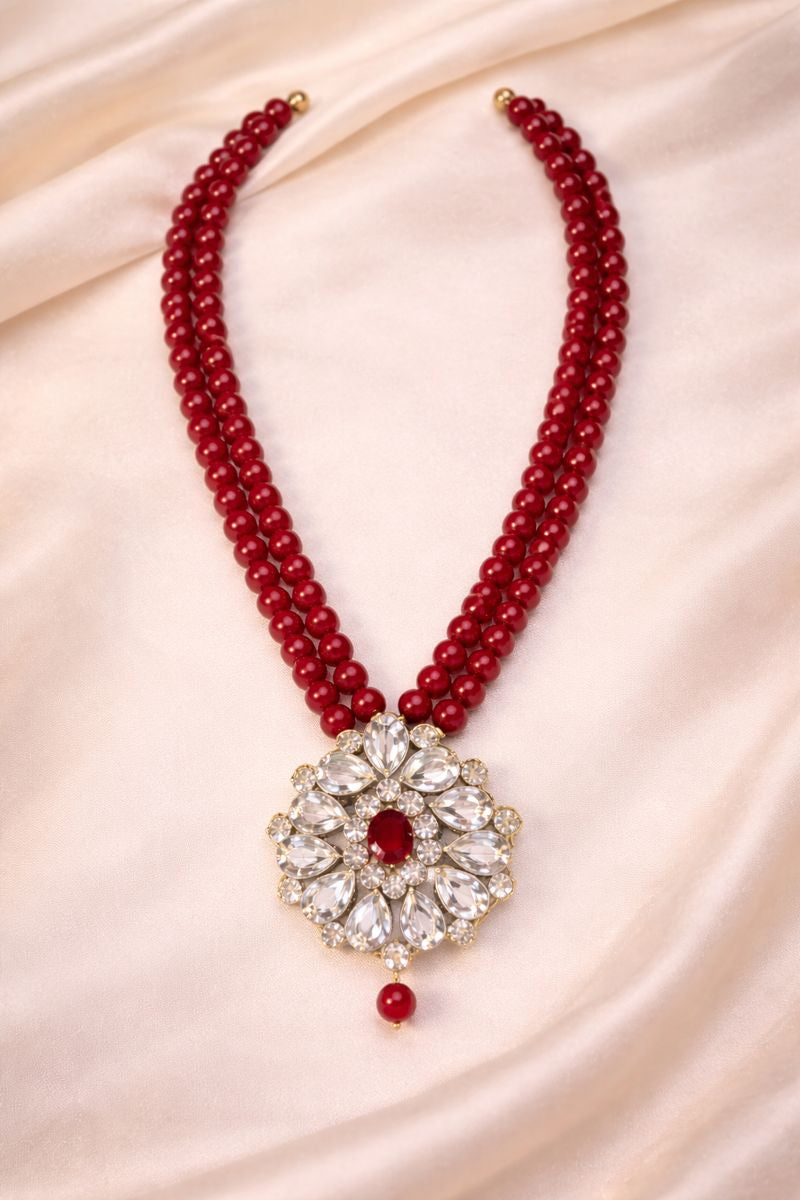 Red Bead Floral Pendant Set