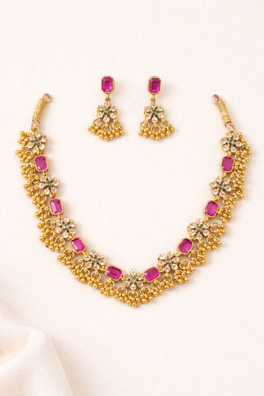 Rosekund Pink Stone Necklace Set