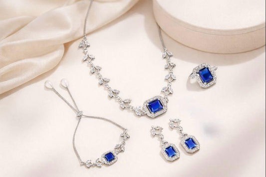 Bloom Silver Blue Jewellery Set